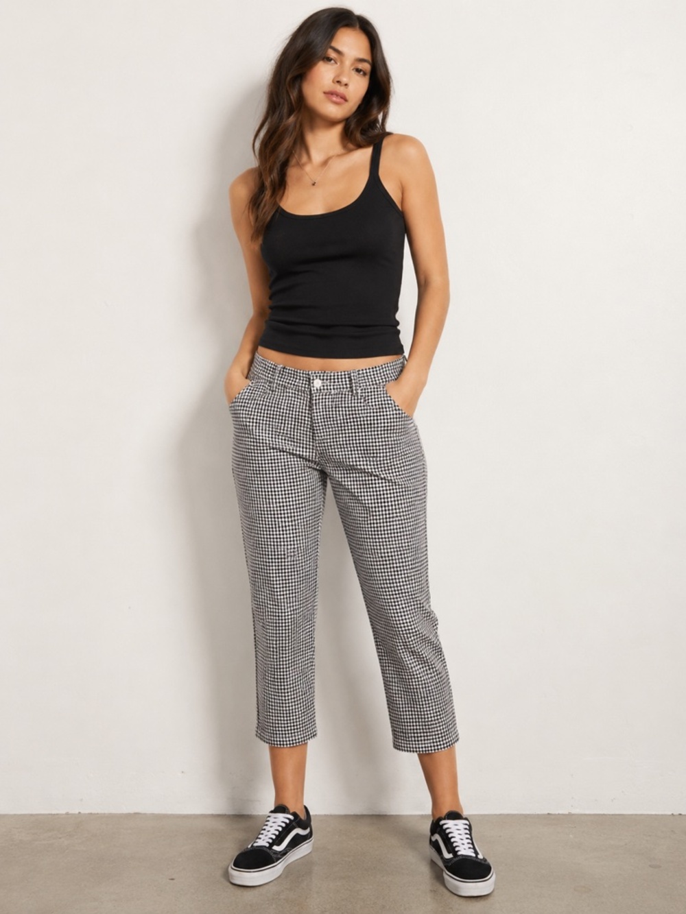 NEW Sincerely Jules Gingham Cropped Pants Medium Black White Slim - Medium